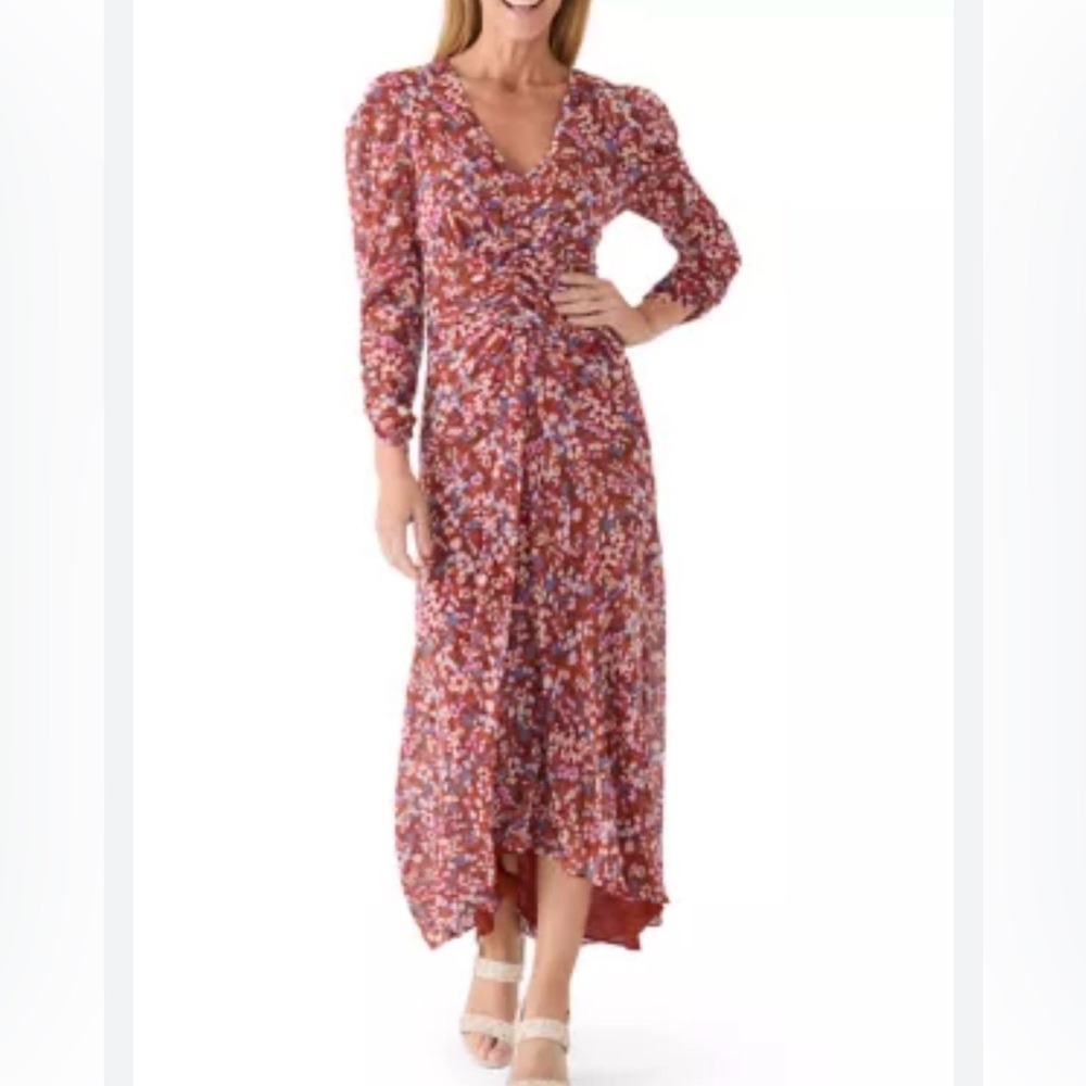 MSK Red and White Floral Long Sleeve Dress